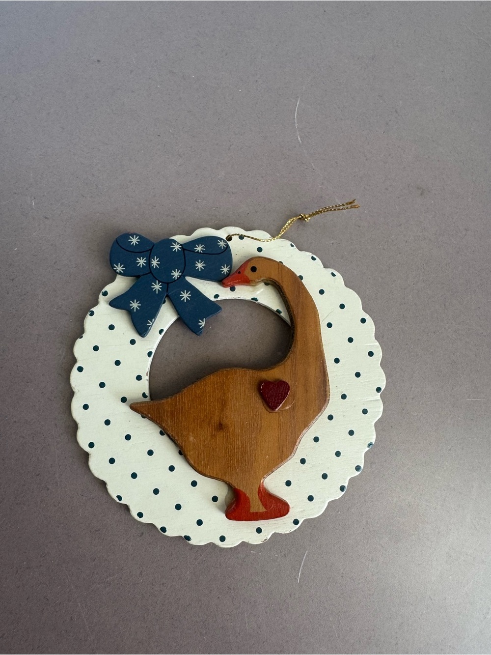 Wooden Goose Wreath Ornament with Blue Bow